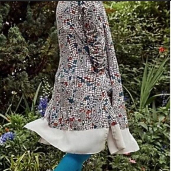 LOGO Lori Goldstein Geometric Mosaic Open Front Duster Cardigan L  Beachy Artsy - Picture 2 of 13